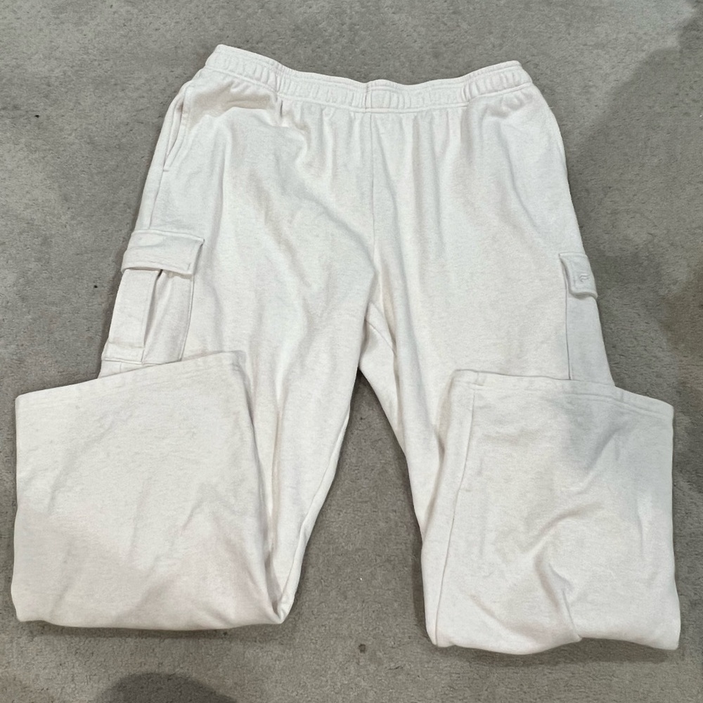 Fabletics Cream Wide Leg Cargo Sweatpants